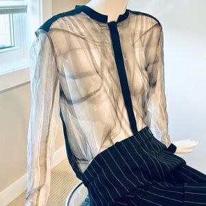 Dion Lee DESIGNER Sheer top shirt blouse size 14 ( L XL ) black gray print NWT